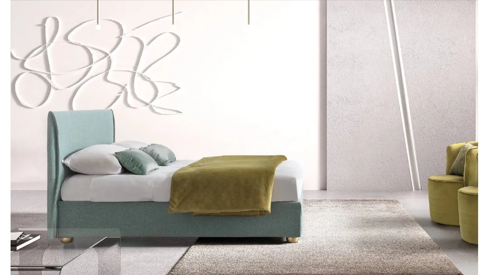 Letto matrimoniale in tessuto con testiera Hesperis di Le Comfort