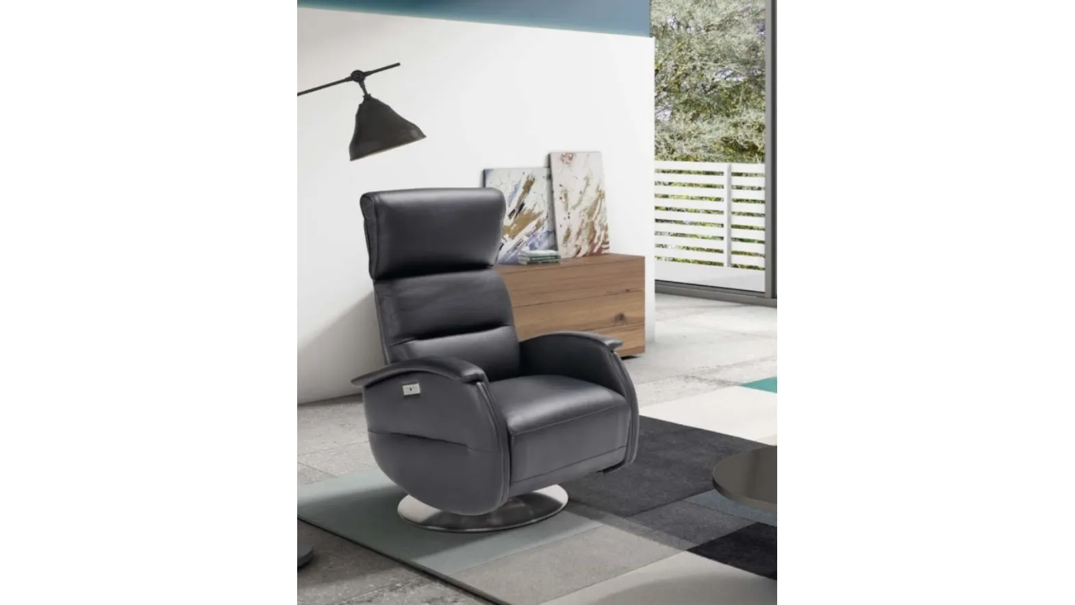 Poltrona relax con testiera regolabile Ginevra Swivel di Spaziorelax