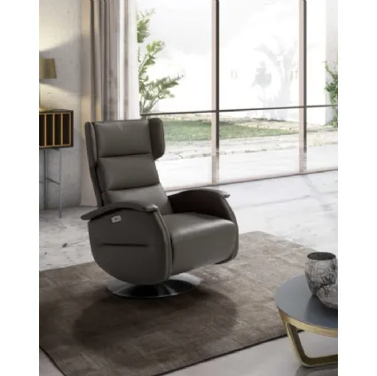 Poltrona relax in ecopelle con base in acciaio Siviglia Swivel di Spaziorelax