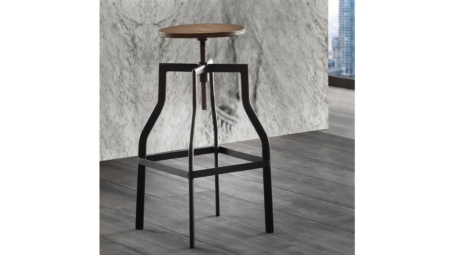 Sgabello Urban con sedile in noce industrial e struttura in metallo verniciato nero di La Seggiola