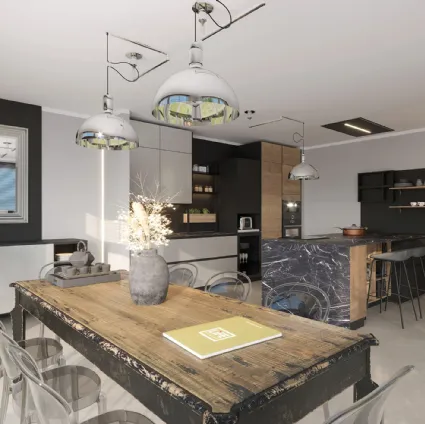 Cucina Moderna con penisola Havana Steel di Life Cucine