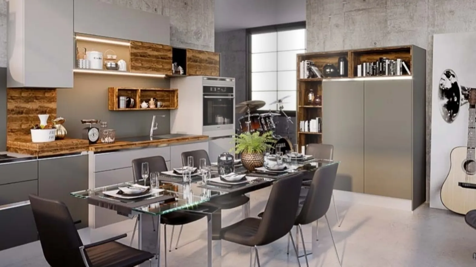 Cucina Moderna in linea stile industrial Led Grigia di Life Cucine