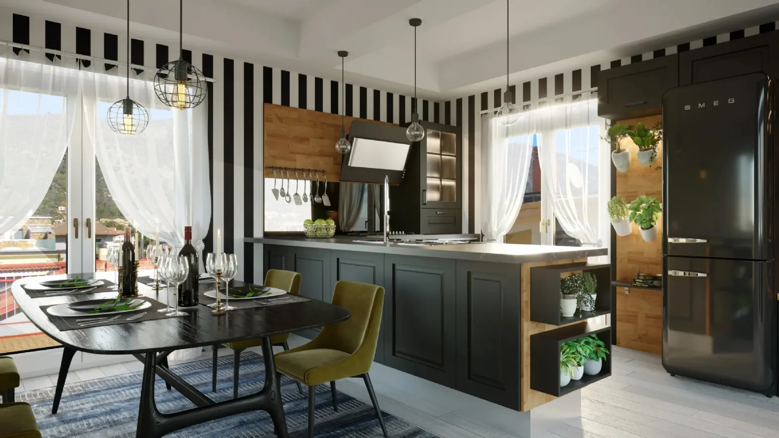 Cucina Moderna con penisola Island Nera di Life Cucine