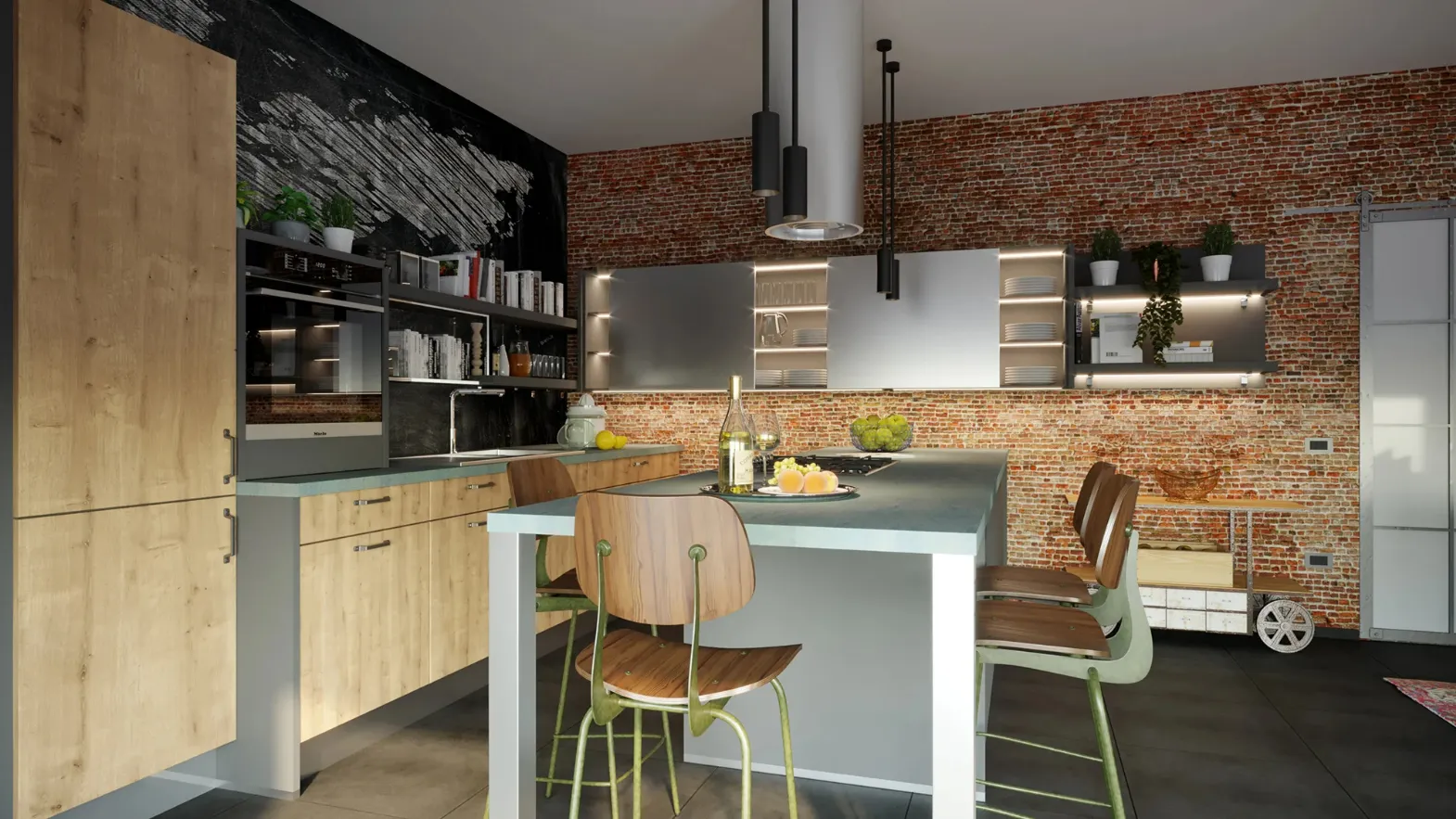 Cucina Moderna con penisola Sierra Industrial di Life Cucine