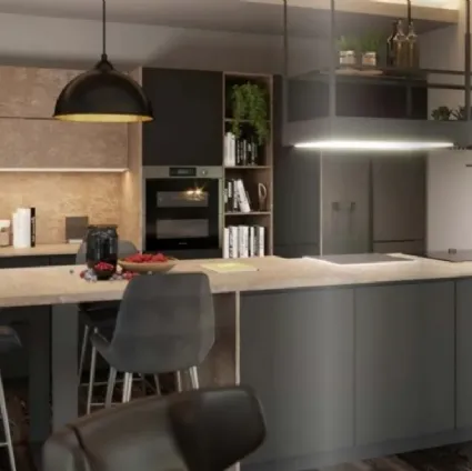 Cucina Moderna con penisola Tatto Nera di Life Cucine