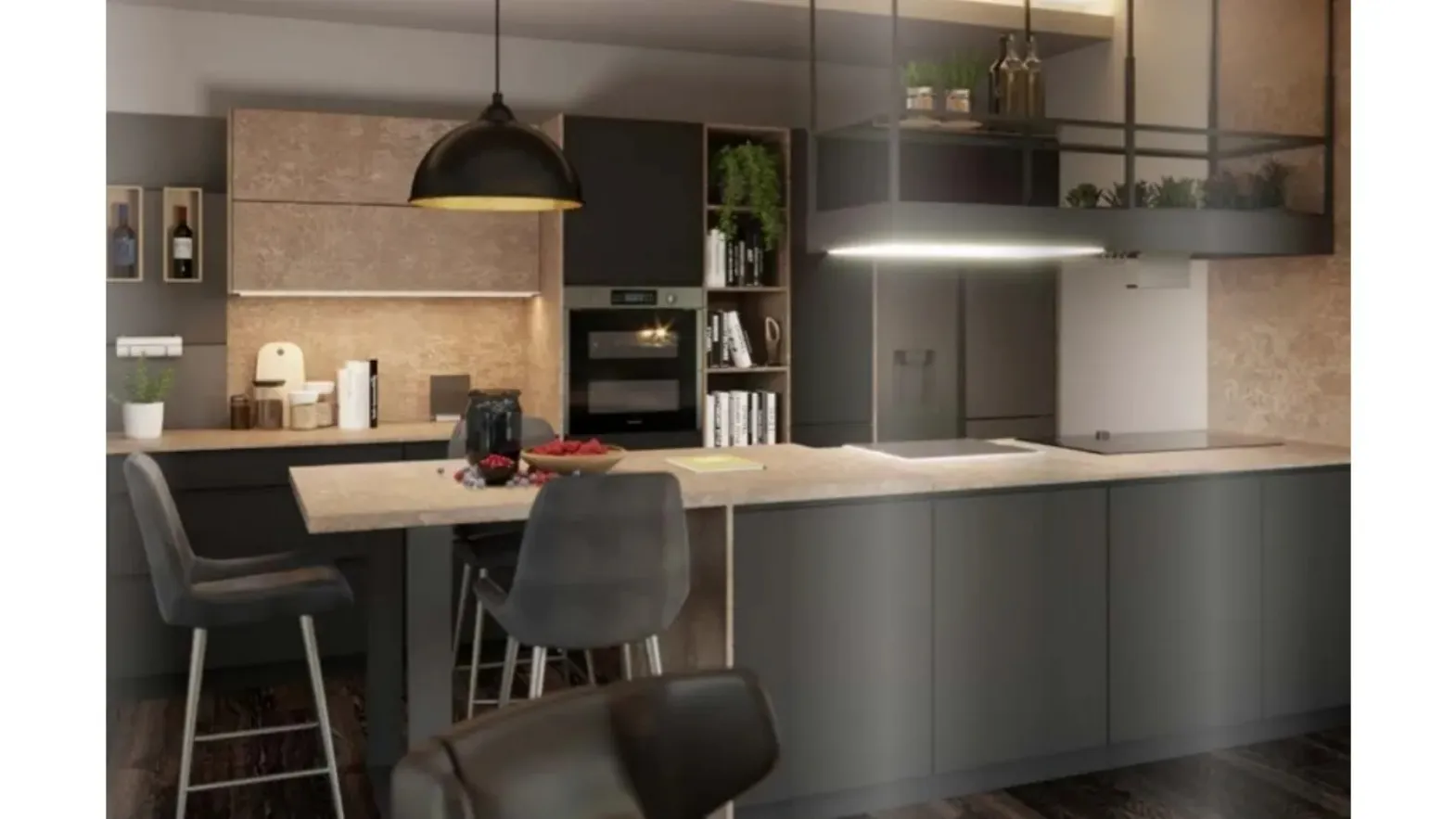 Cucina Moderna con penisola Tatto Nera di Life Cucine