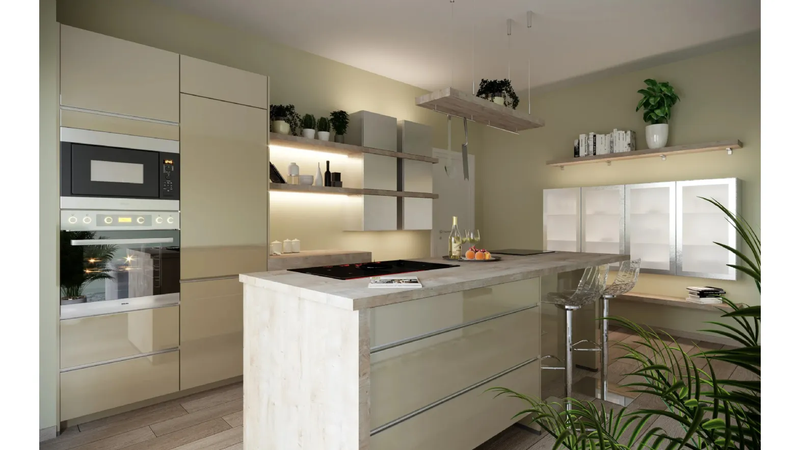 Cucina Moderna con isola Luce Sabbia di Life Cucine