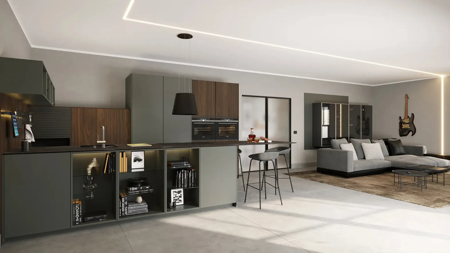 Cucina Moderna con penisola Tatto Soft Verde Minerale di Life Cucine