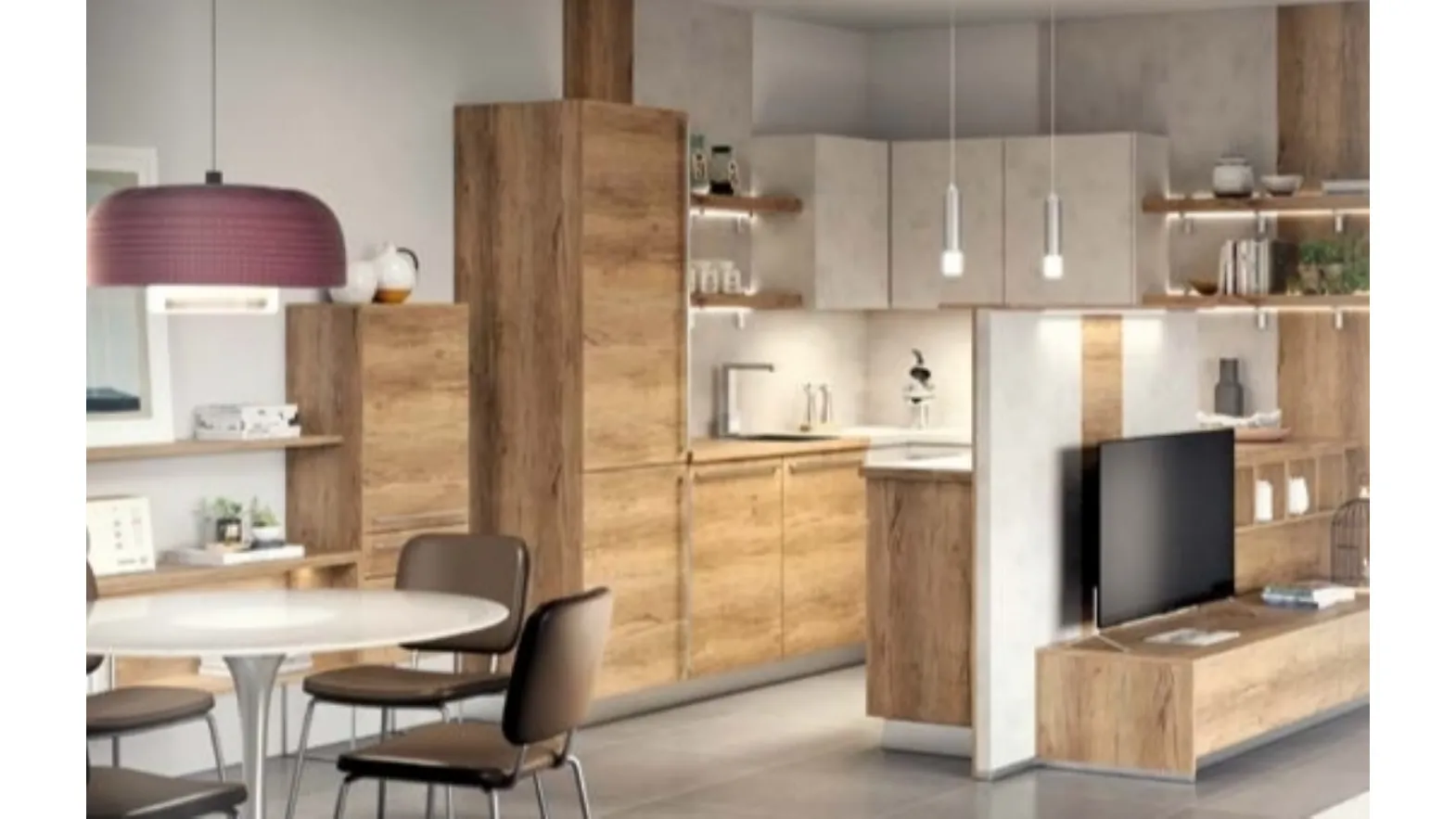 Cucina Moderna in legno e cemento ad angolo Trama di Life Cucine