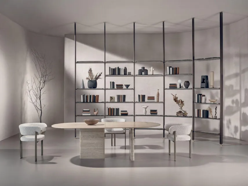 Libreria divisoria Stem in legno e metallo con mensole in vetro di Nature Design