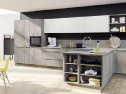 Cucina Moderna con penisola Stone Beton Lux Weiss di Nolte